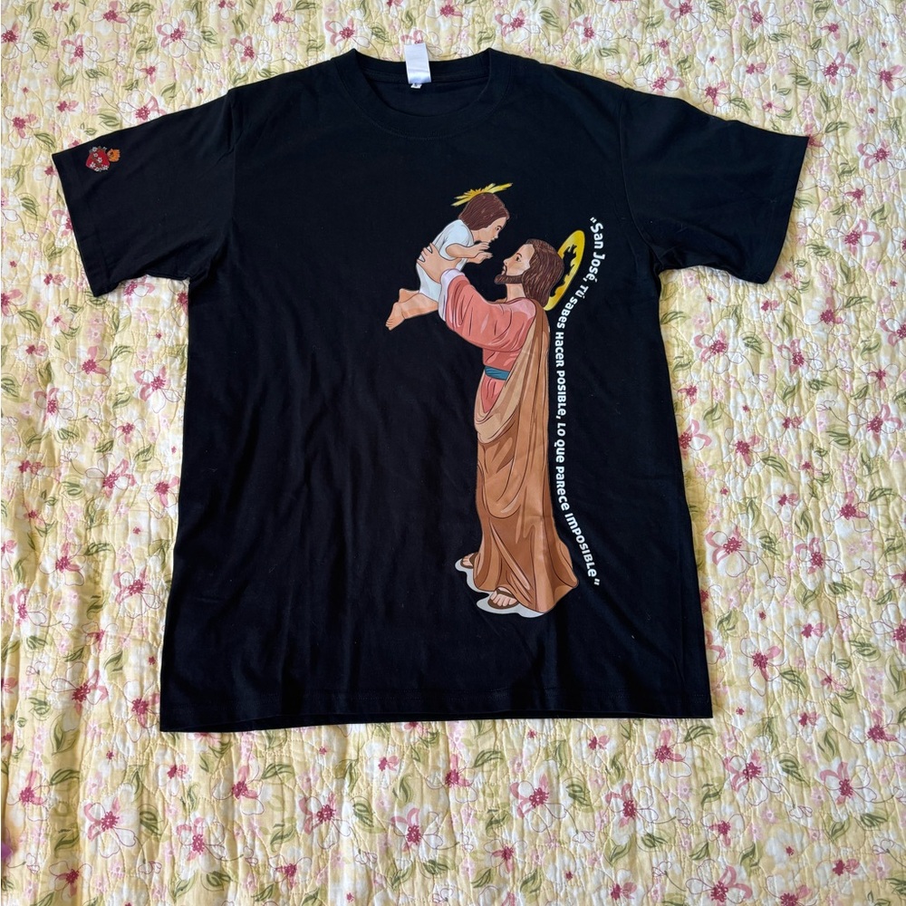 Black  Graphic Men's T-Shirt Saint Joseph Size L Pre-owned 0017